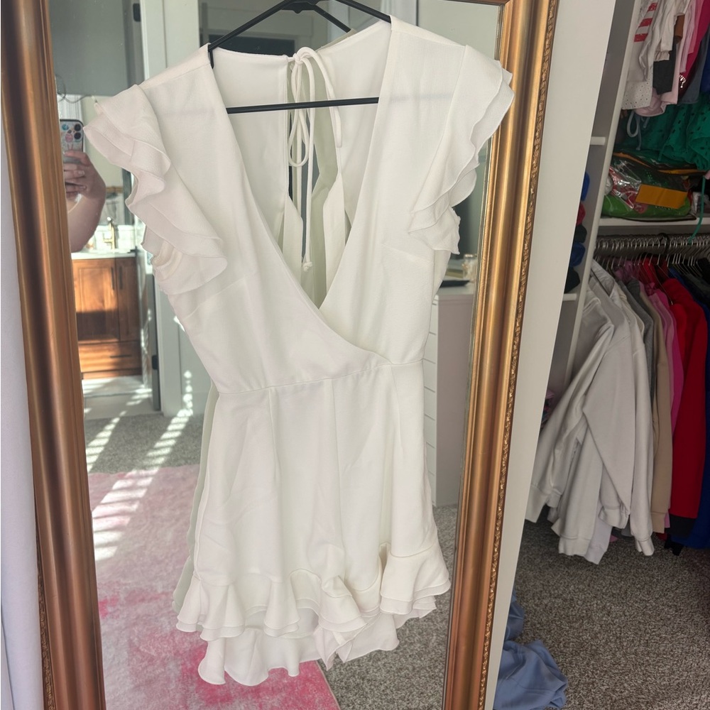 White Ruffled V-Neck Romper